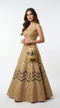 Super Classic Beige Golden Zari Embroidered & Beads Potli Bag