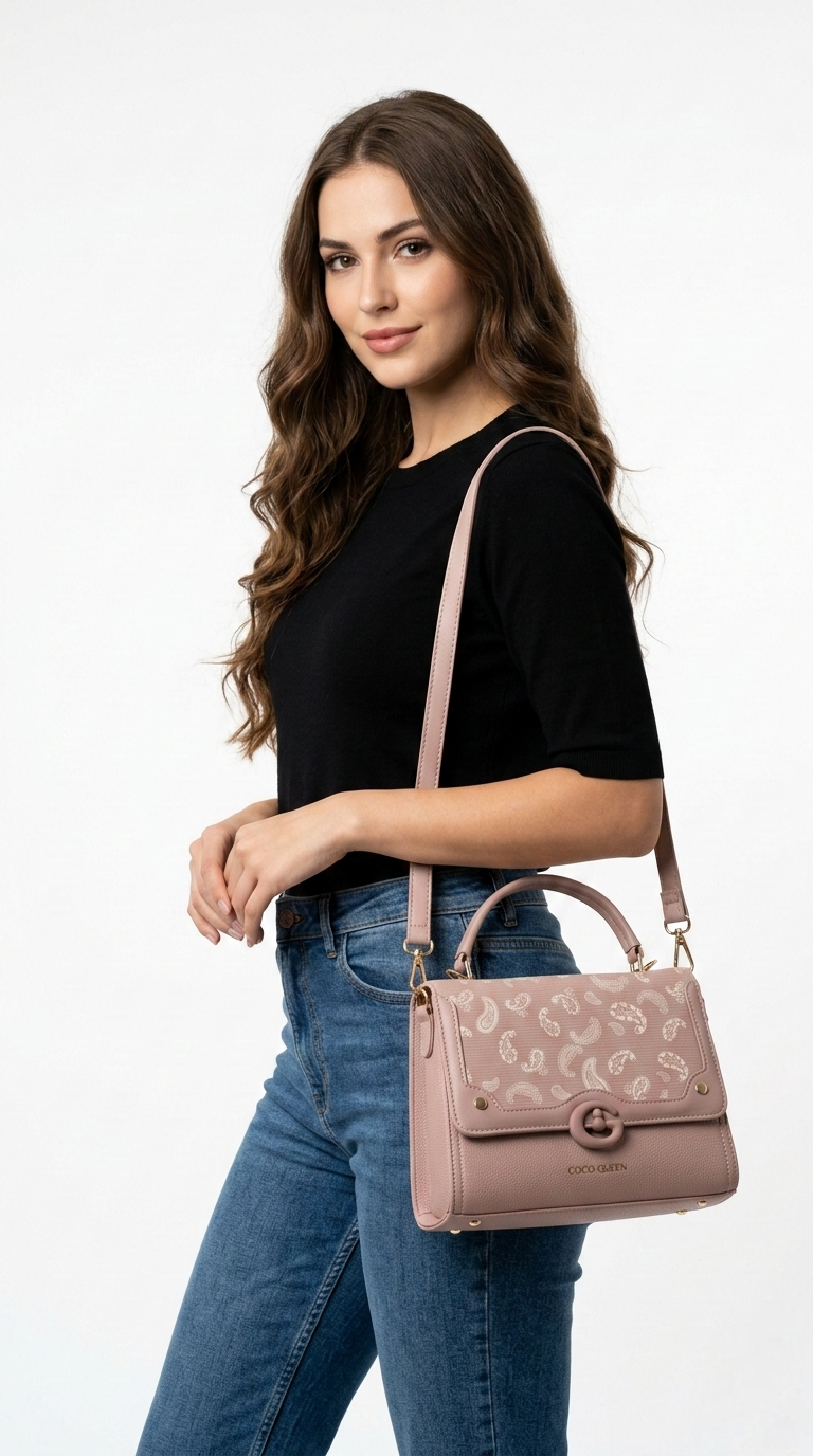 Super Classic Dusty Pink Paisley Design Flap Closure Handbag