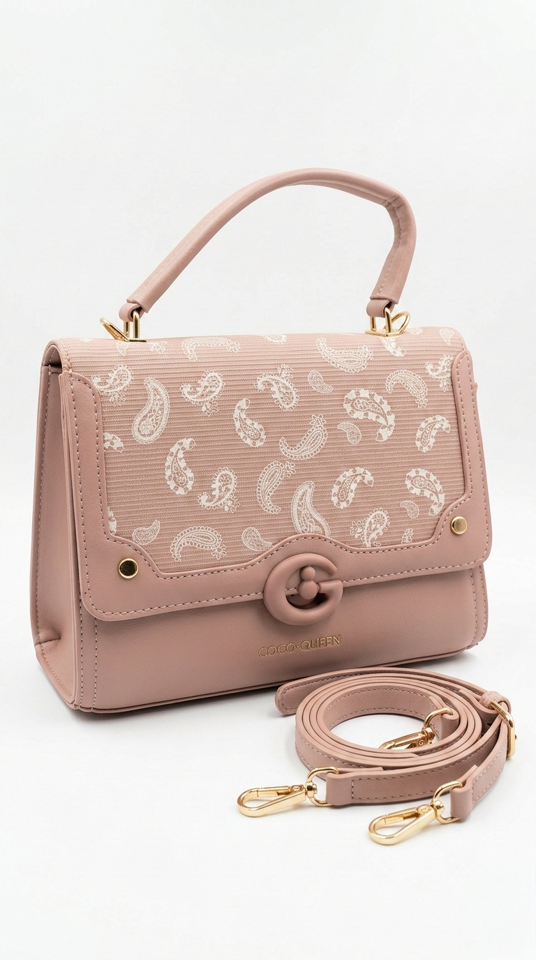 Super Classic Dusty Pink Paisley Design Flap Closure Handbag