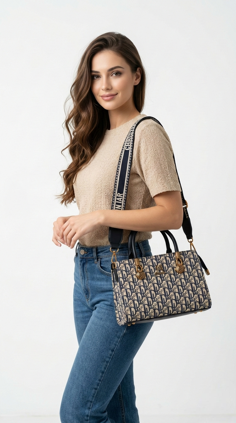 Super Classic Blue & Off-White Elegant Handbag