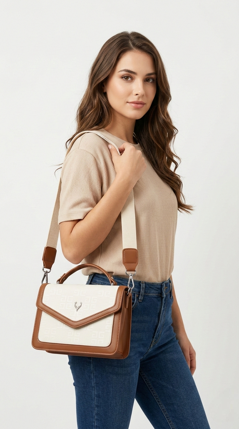 Super Classic Off-White & Brown Elegant Crossbody Handbag