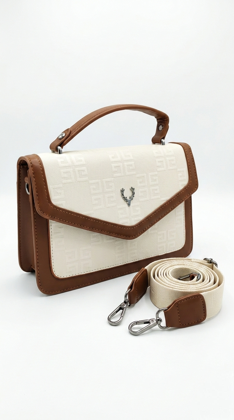 Super Classic Off-White & Brown Elegant Crossbody Handbag