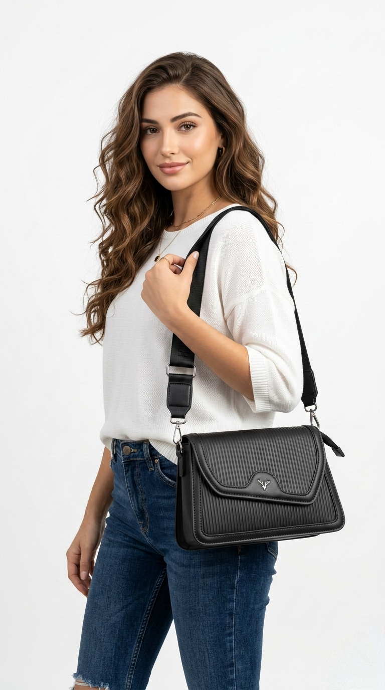 Super Classic Black Flap Closure Elegant Handbag
