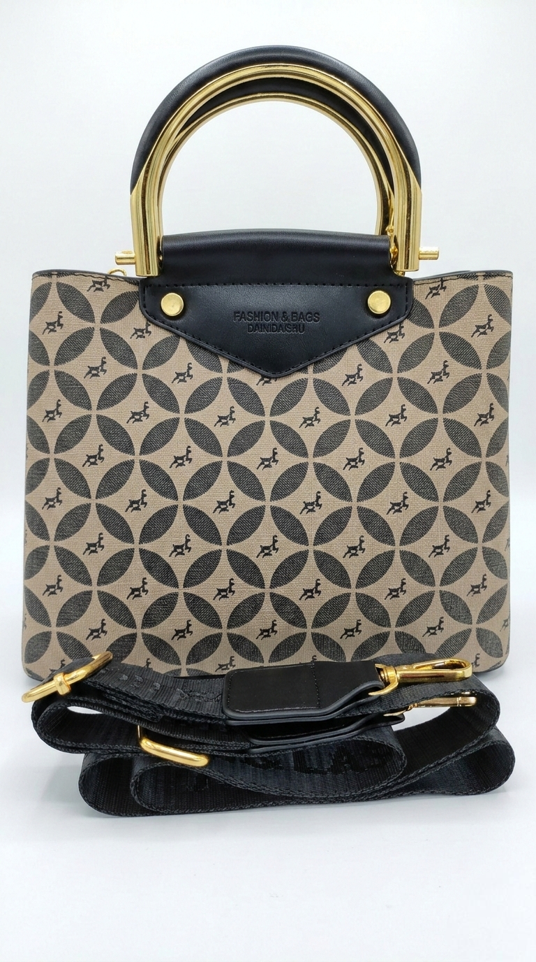 Super Classic Beige & Black Pattern Elegant Handbag