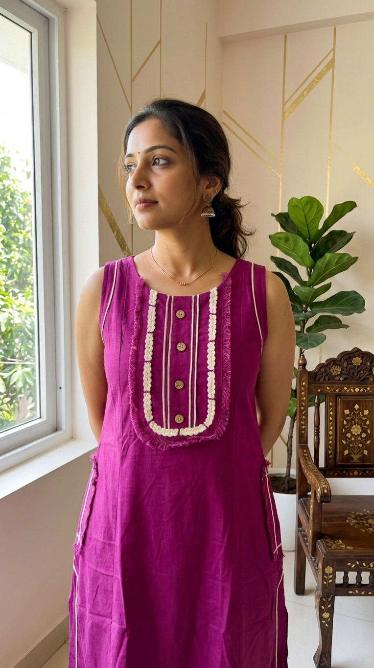 Women Purple Embroidered Cotton Kurta Pant Set