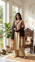 Women Beige Mirror With Patch Work Cotton Kurta Pant Dupatta Set