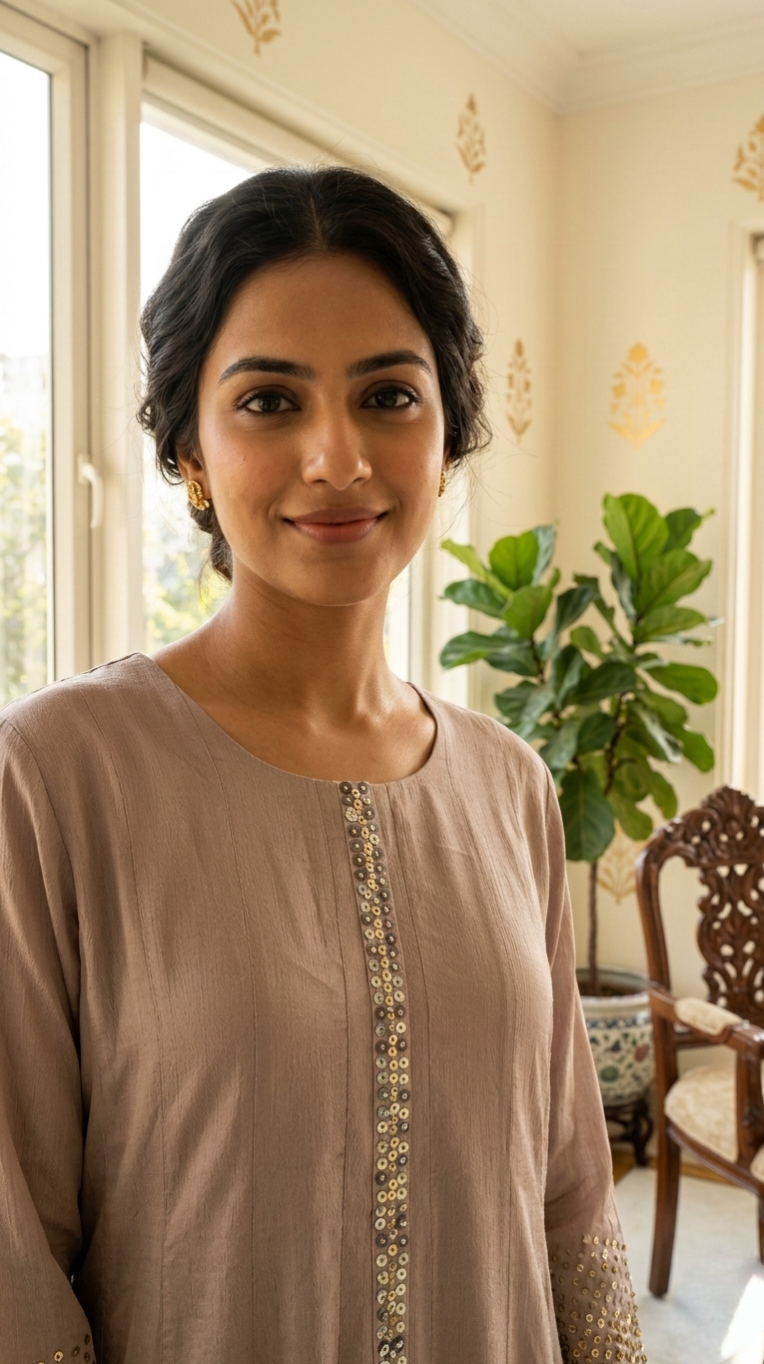 Women Onion Embroidered Chinon Kurta Pant Dupatta Set