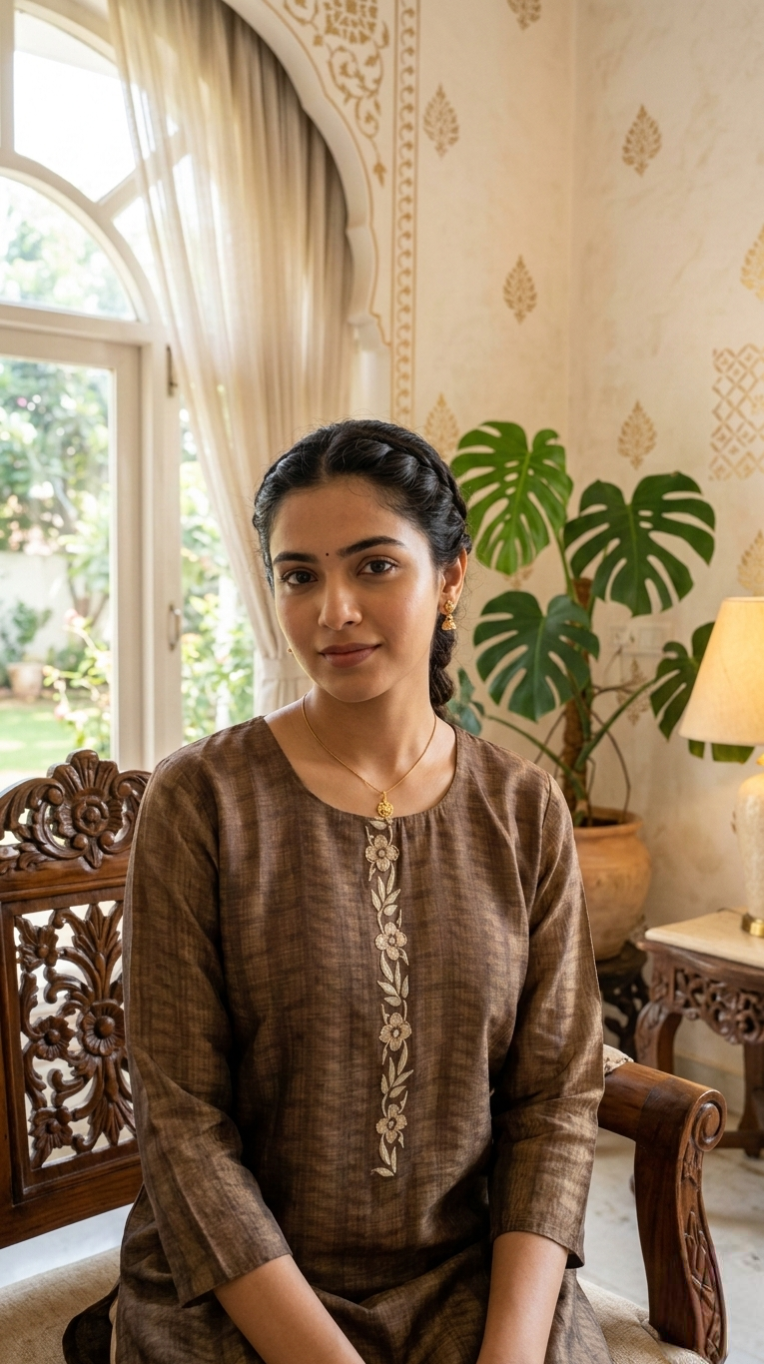 Women Mehendi Green Thread Work Chanderi Silk Kurta Pant Dupatta Set