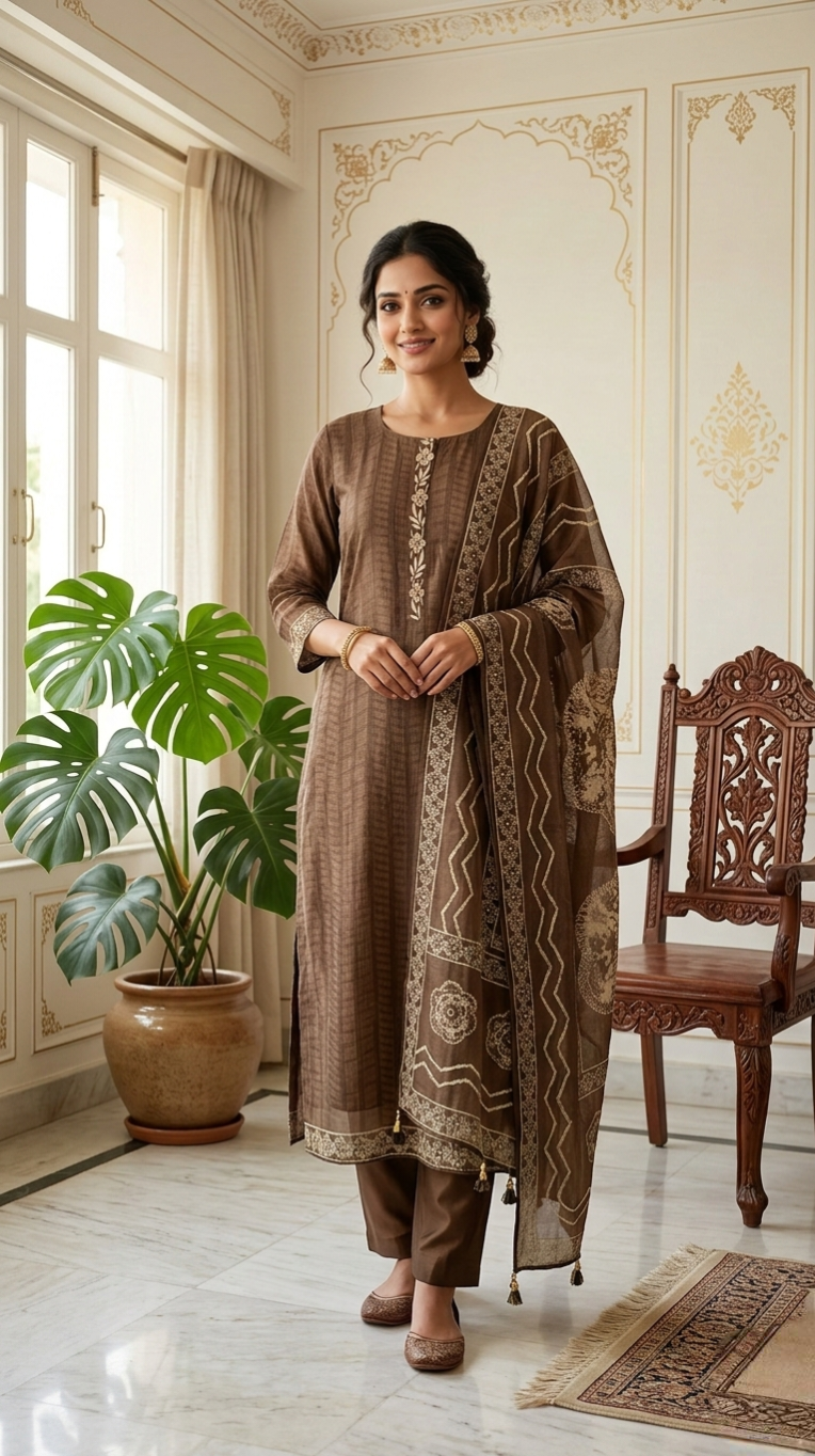 Women Mehendi Green Thread Work Chanderi Silk Kurta Pant Dupatta Set