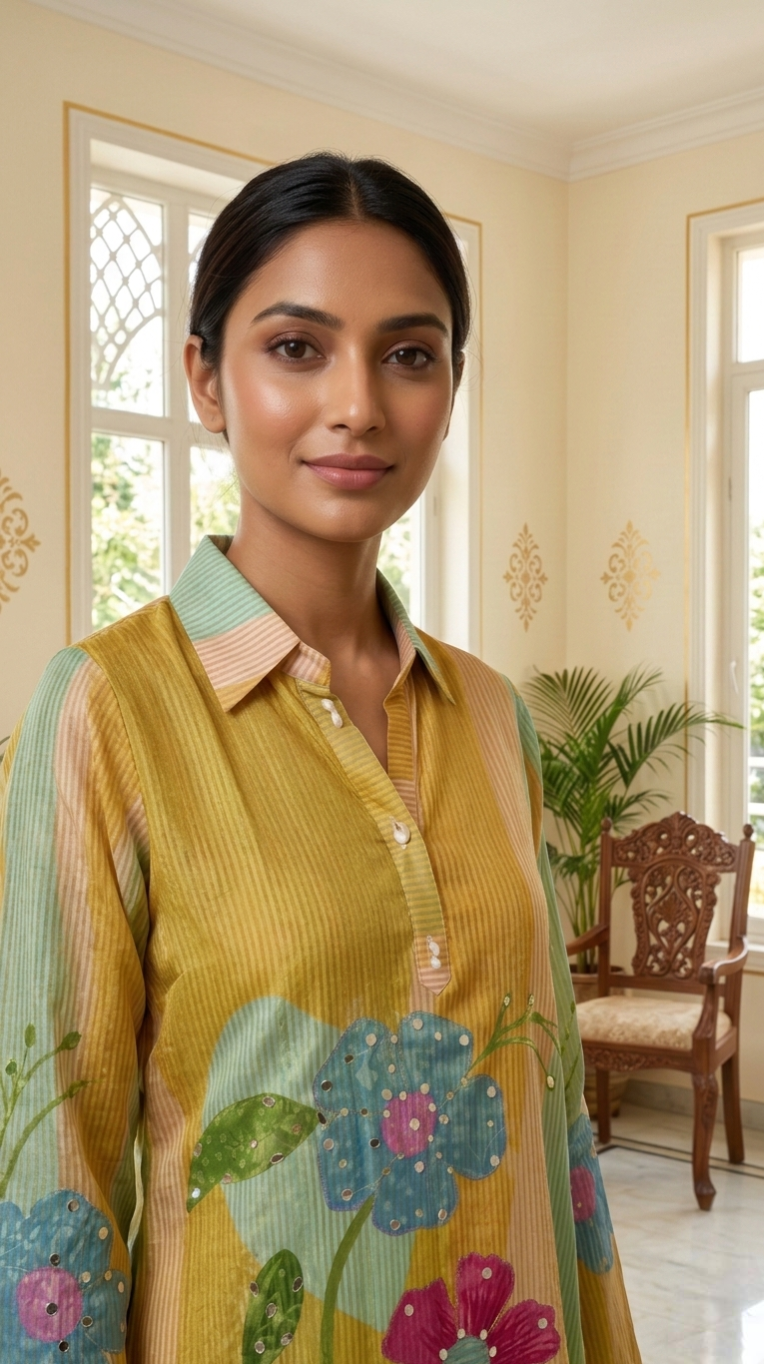 Women Multicolour Embroidered Tissue Coord Set