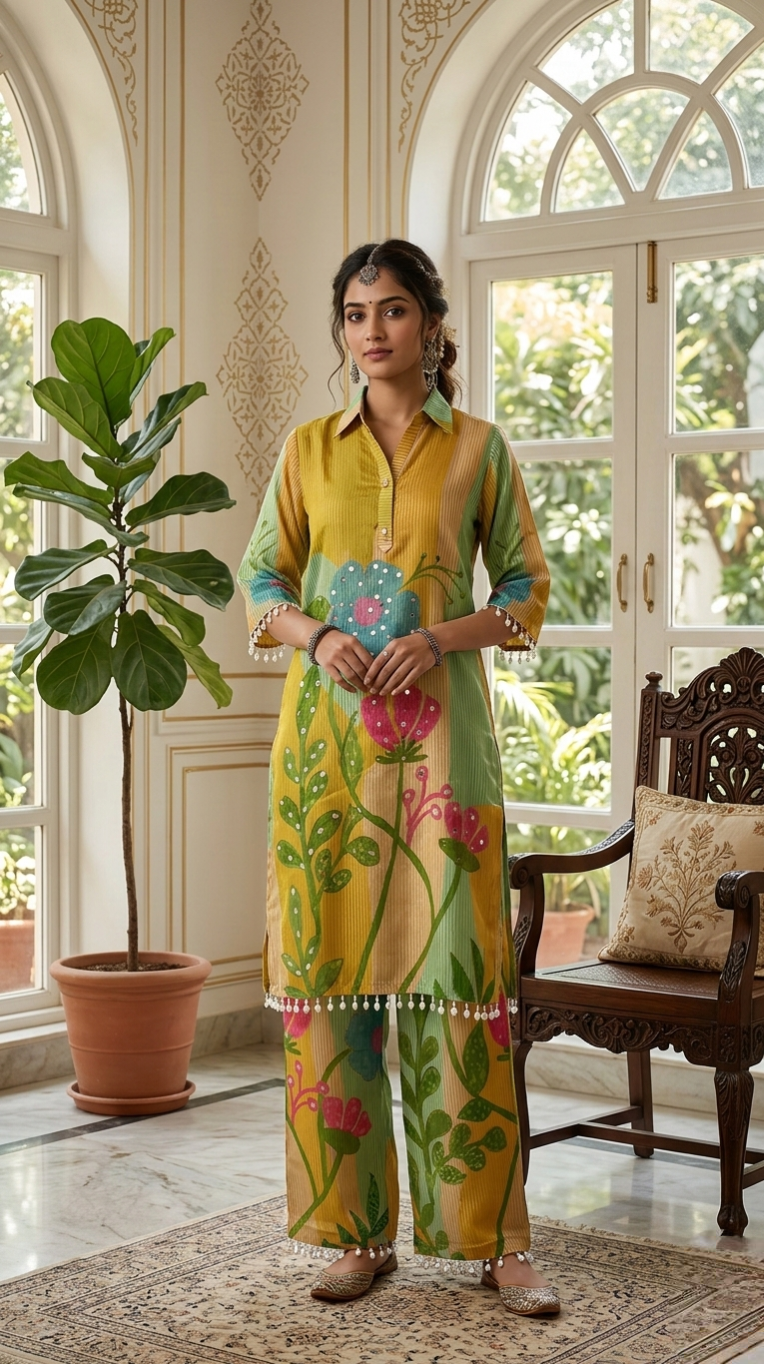 Women Multicolour Embroidered Tissue Coord Set