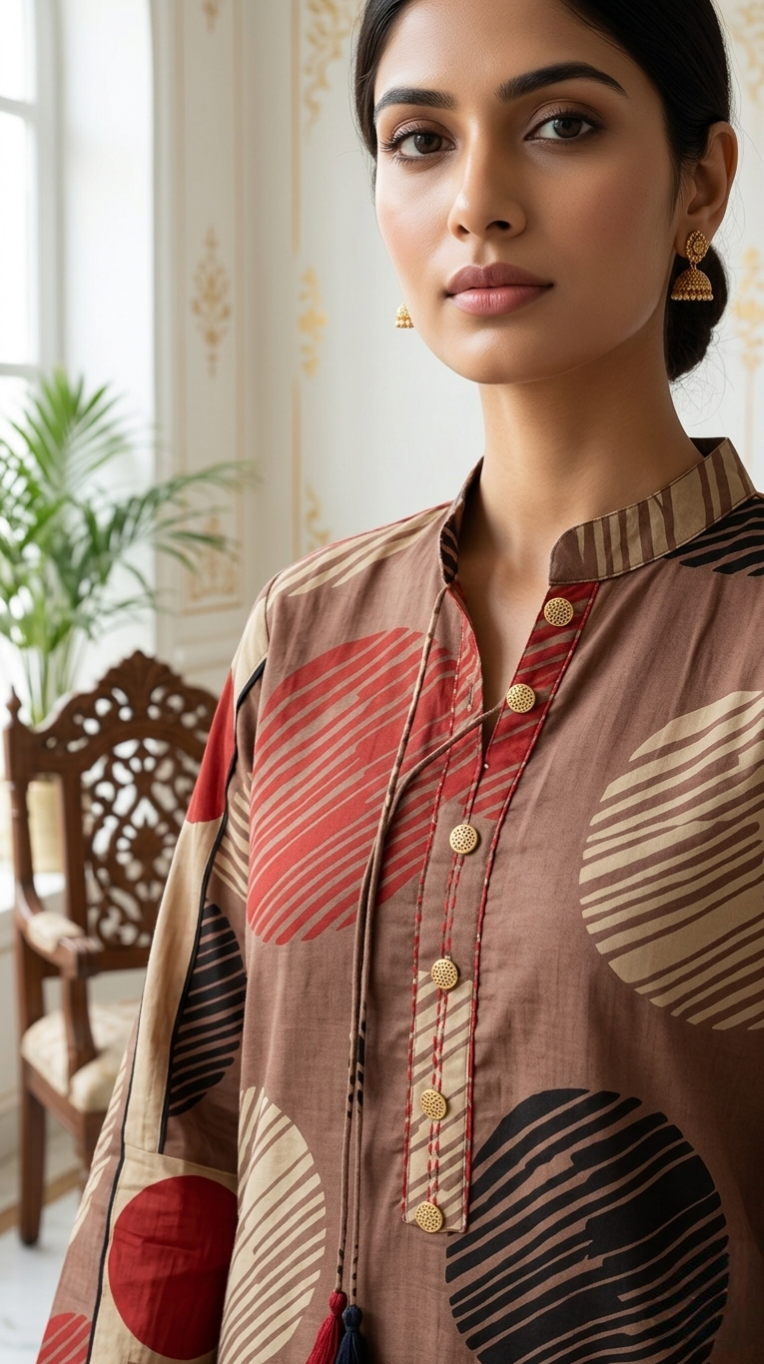 Women Brown Thread Embroidered Cotton Cordset