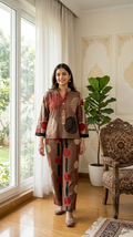 Women Brown Thread Embroidered Cotton Cordset