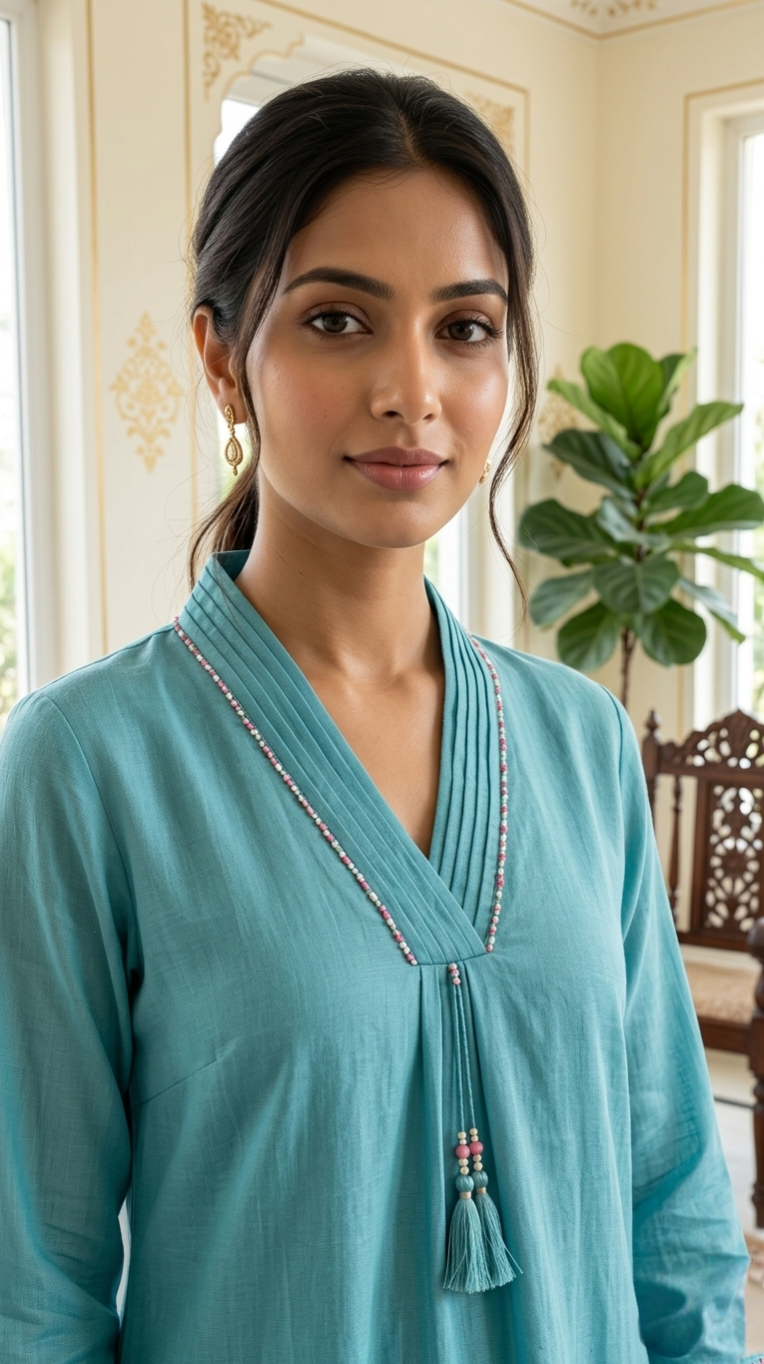 Women Light Blue Thread Embroidered Pure Cotton Kurta Pant And Dupatta Set