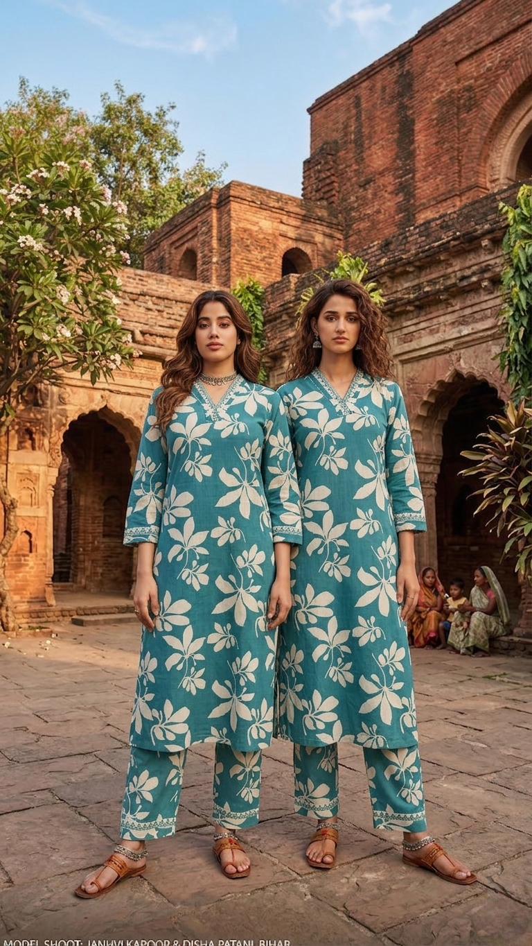 Women Sky Blue Embroidery Cotton Kurta Pant Set