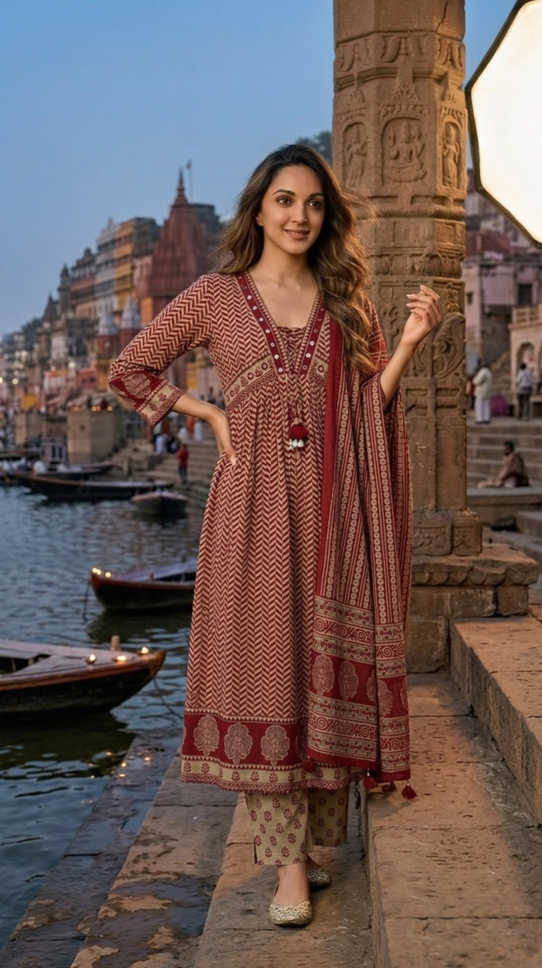 Women Multicolour Mirror Work Cotton Kurta Pant Dupatta Set