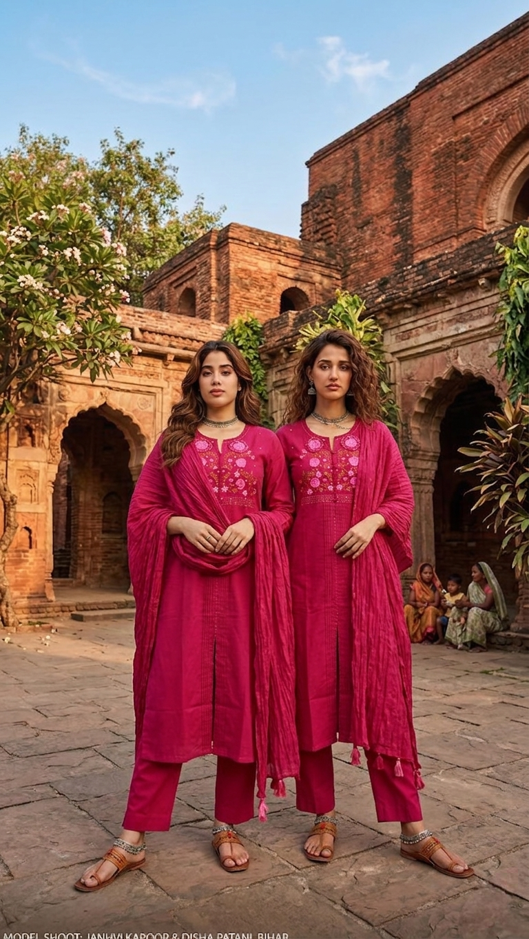 Women Pink Floral Embroidered Cotton Kurta Pant Dupatta Set