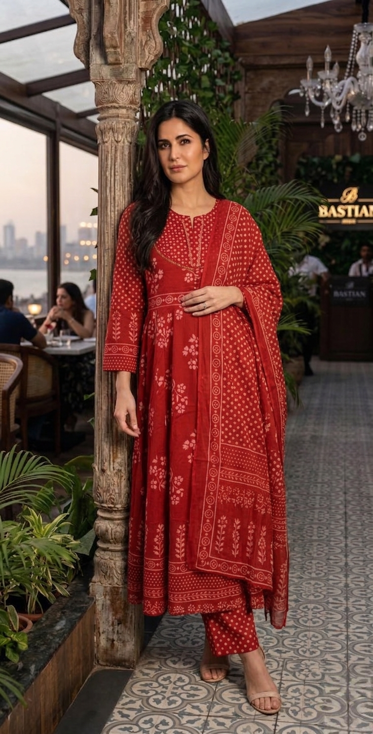 Women Rust Embroidered Cotton Kurta Pant Dupatta Set