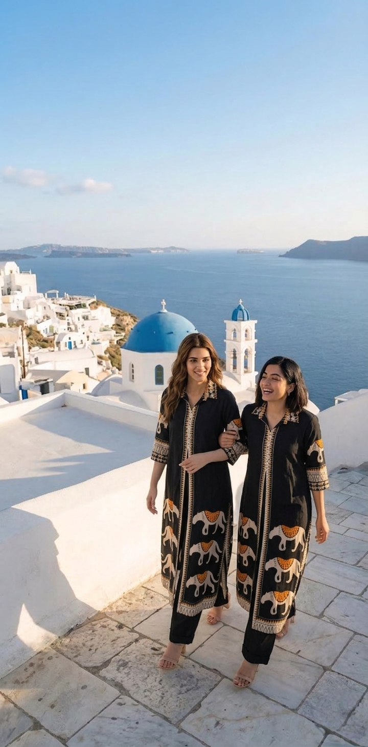 Women Black Embroidered  Cotton Kurta Pant Dupatta Set