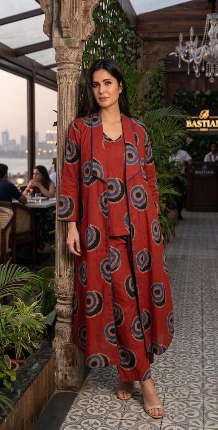 Women Red Printed Cotton Kurta Pant Set