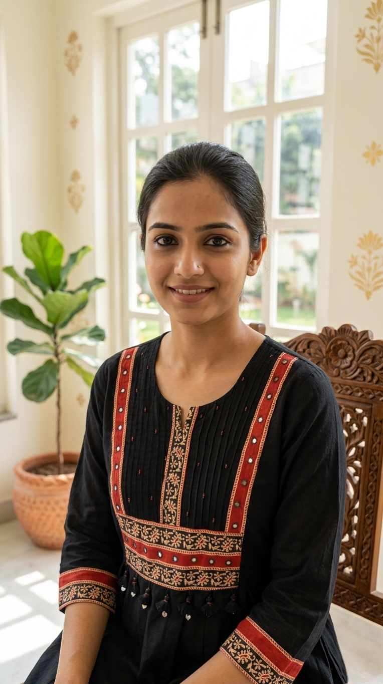 Women Black Patch With Beads Work Cotton Kurta Pant Dupatta Set