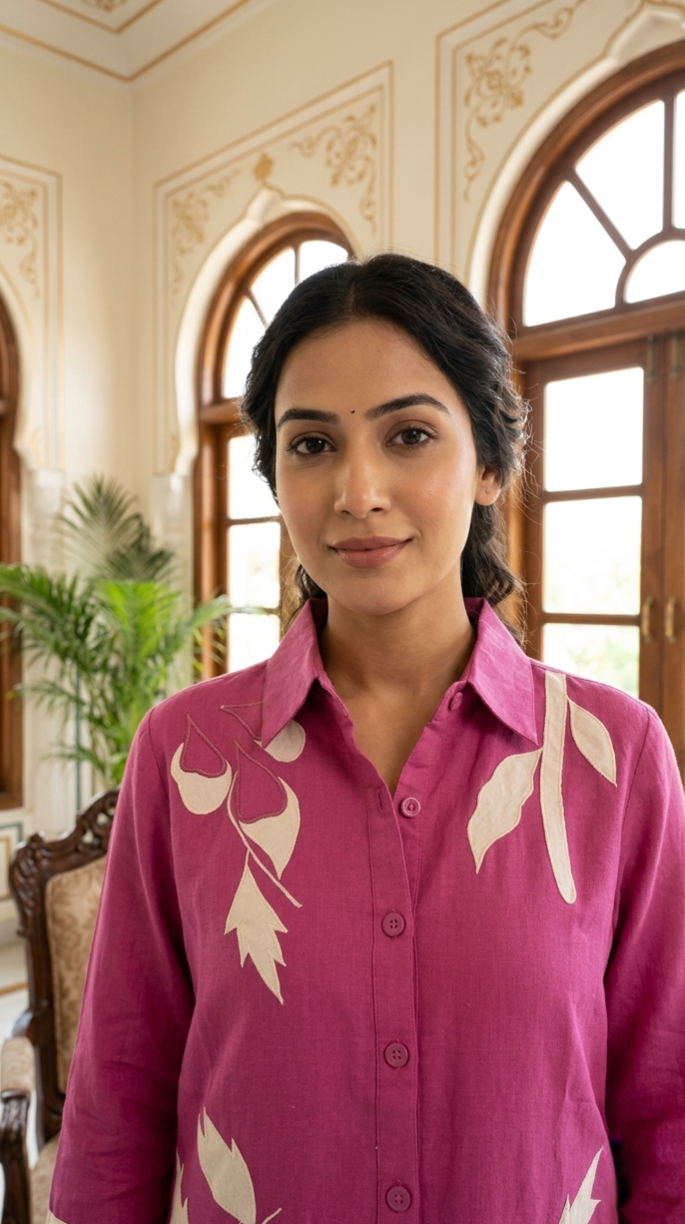 Women Pink Embroidered Cotton Coord Set