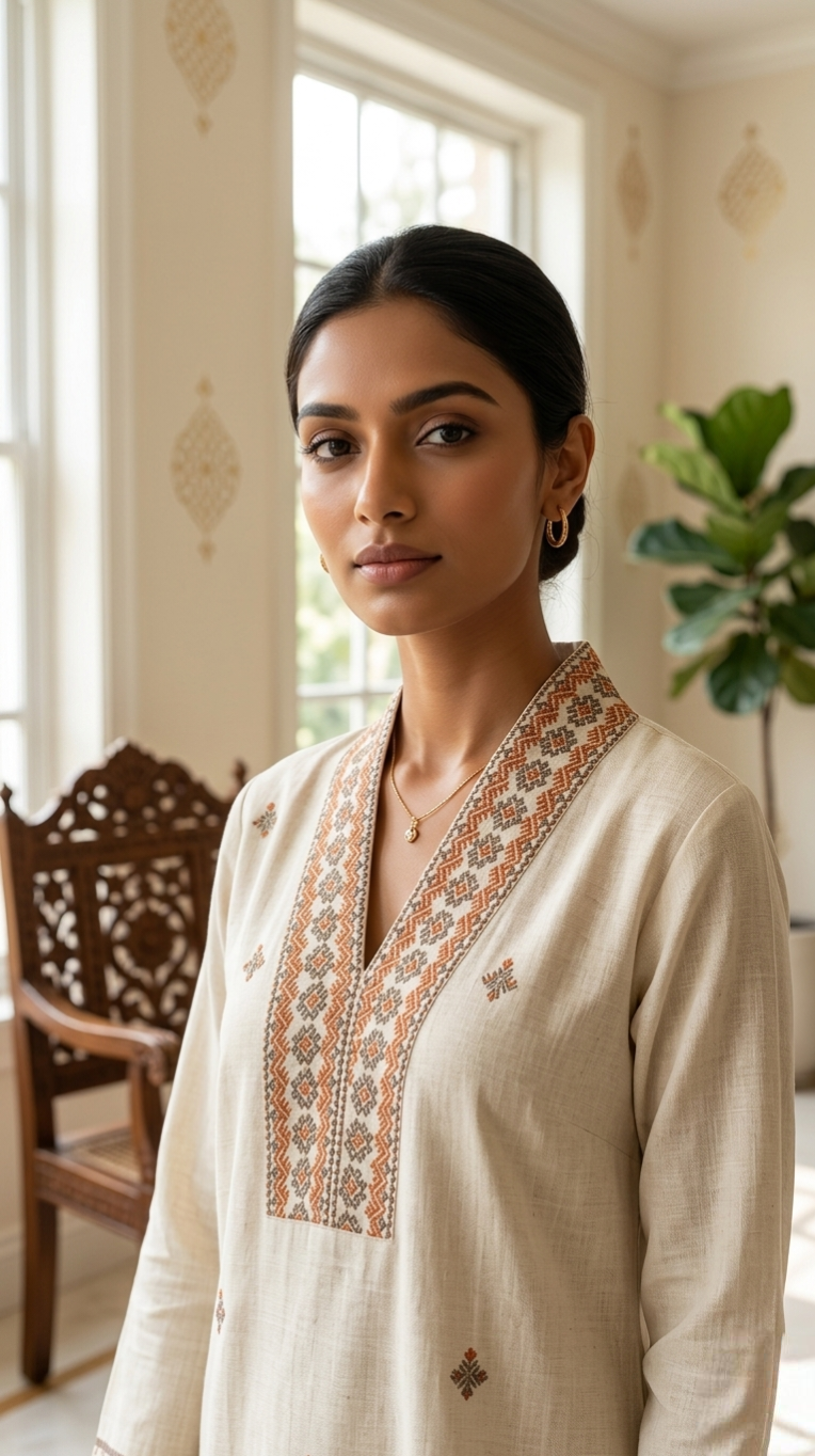 Women Beige Embroidered Cotton Kurta Pant Dupatta Set