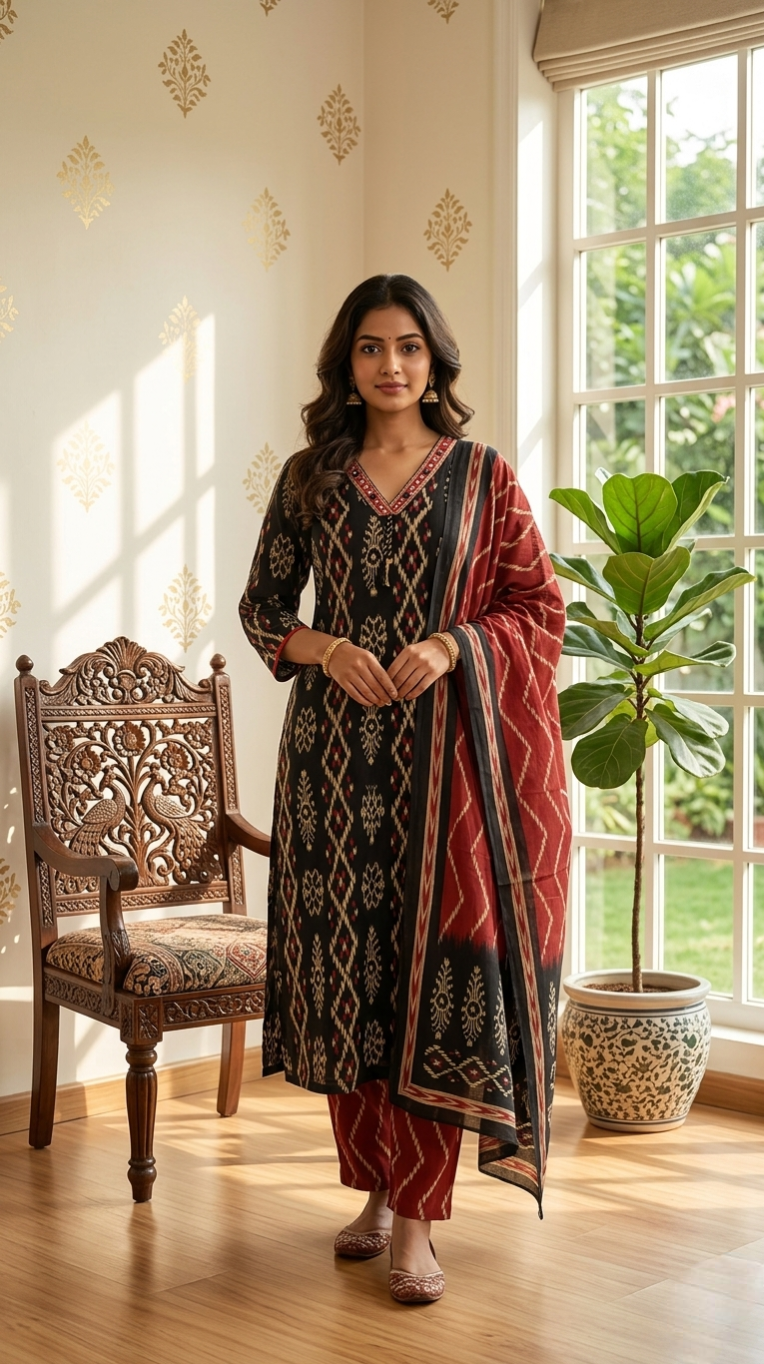 Women Multicolour Embroidered Cotton Kurta Pant Dupatta Set