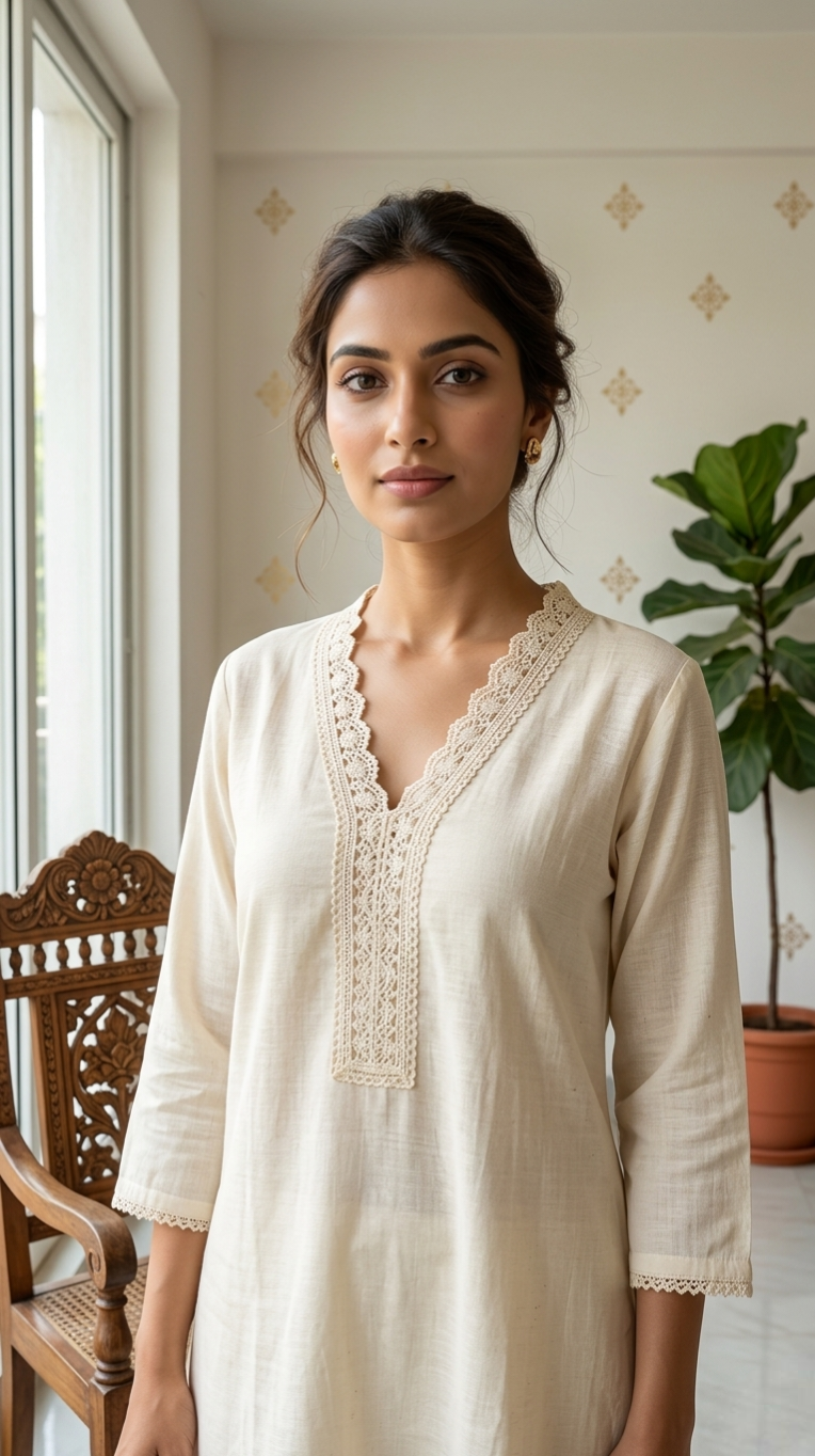 Women Off White Thread Embroidered Cotton Kurta Pant Dupatta Set