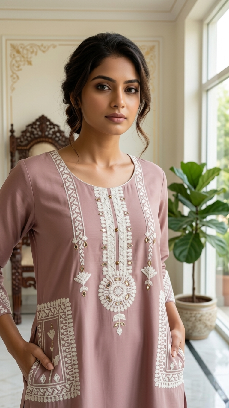 Women Pitch Mirror Work With Elegant Embroidered Cotton Silk Kurta Pant Dupatta Set