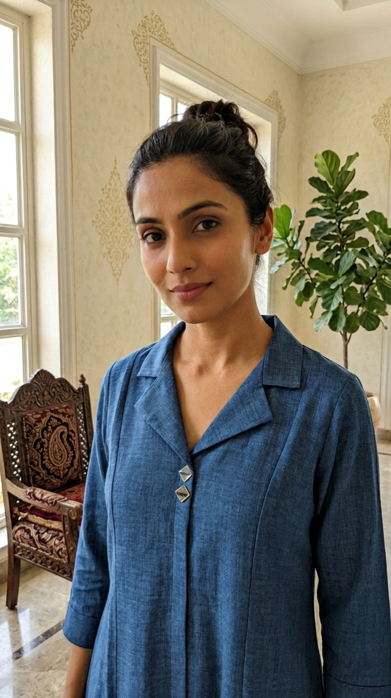 Women Navy Blue Embroidered Imported Cotton Kurta Pant Set