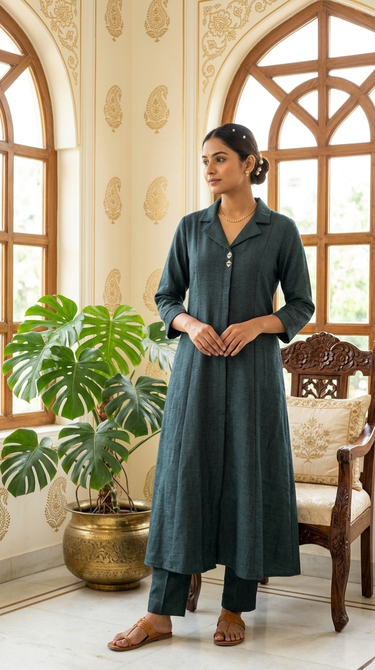 Women Dark Green Embroidered Imported Cotton Kurta Pant Set