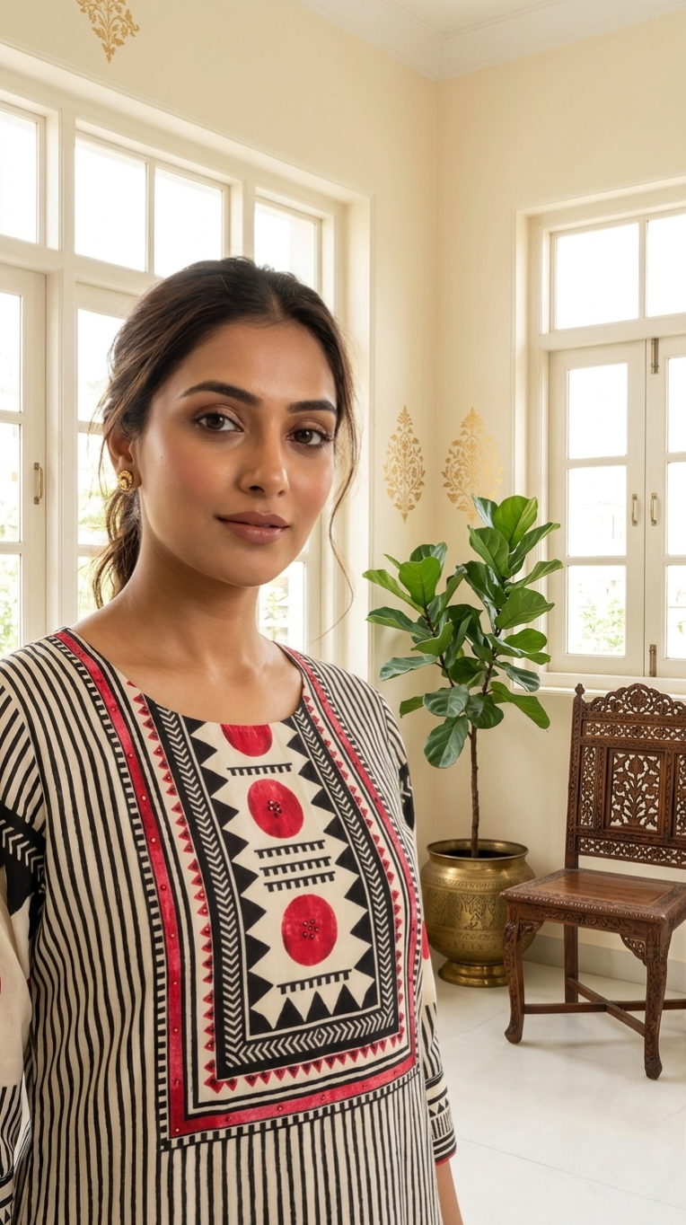 Women Beige With Black Printed Crepe Silk Kurta Pant Dupatta Set