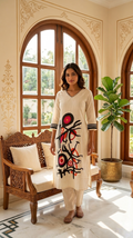 Women Beige Printed Mul Cotton Kurta Pant Set