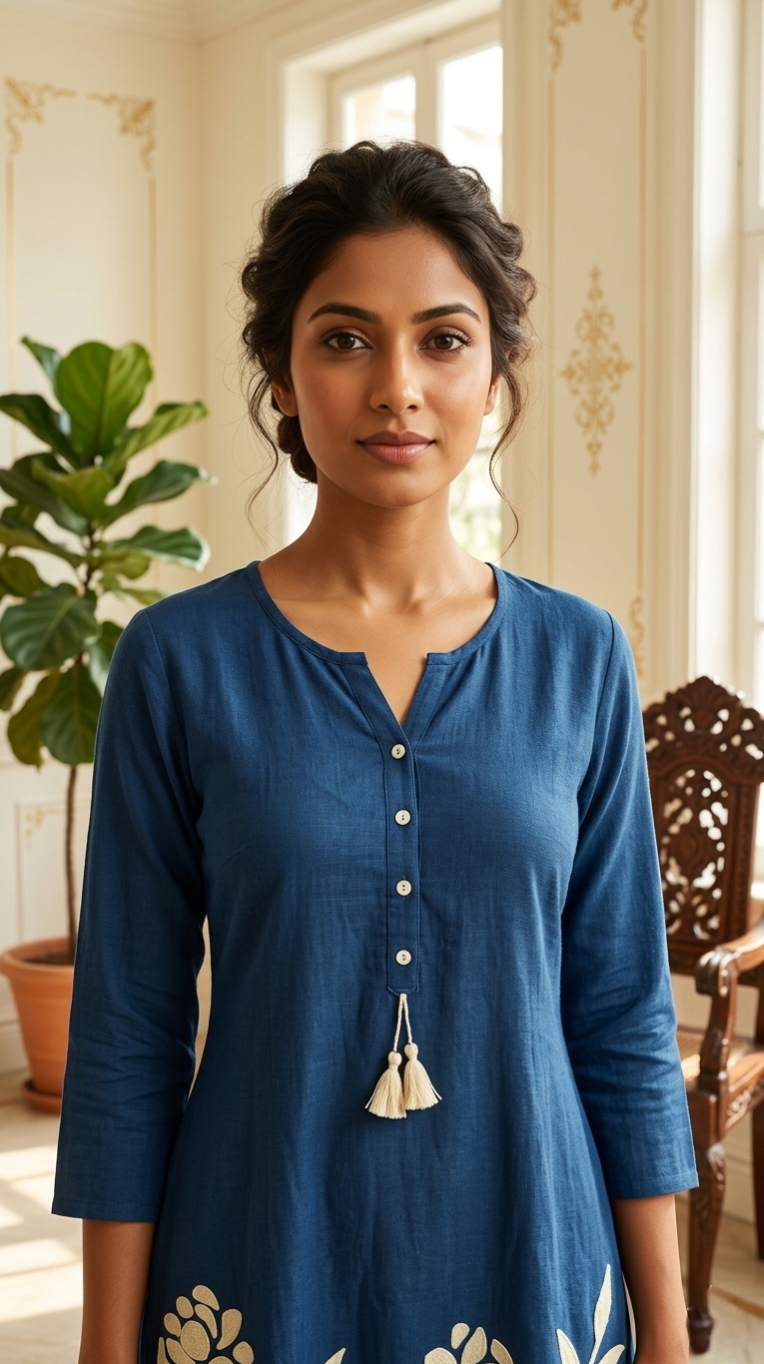 Women Blue Embroidered Cotton Kurta Pant Dupatta Set