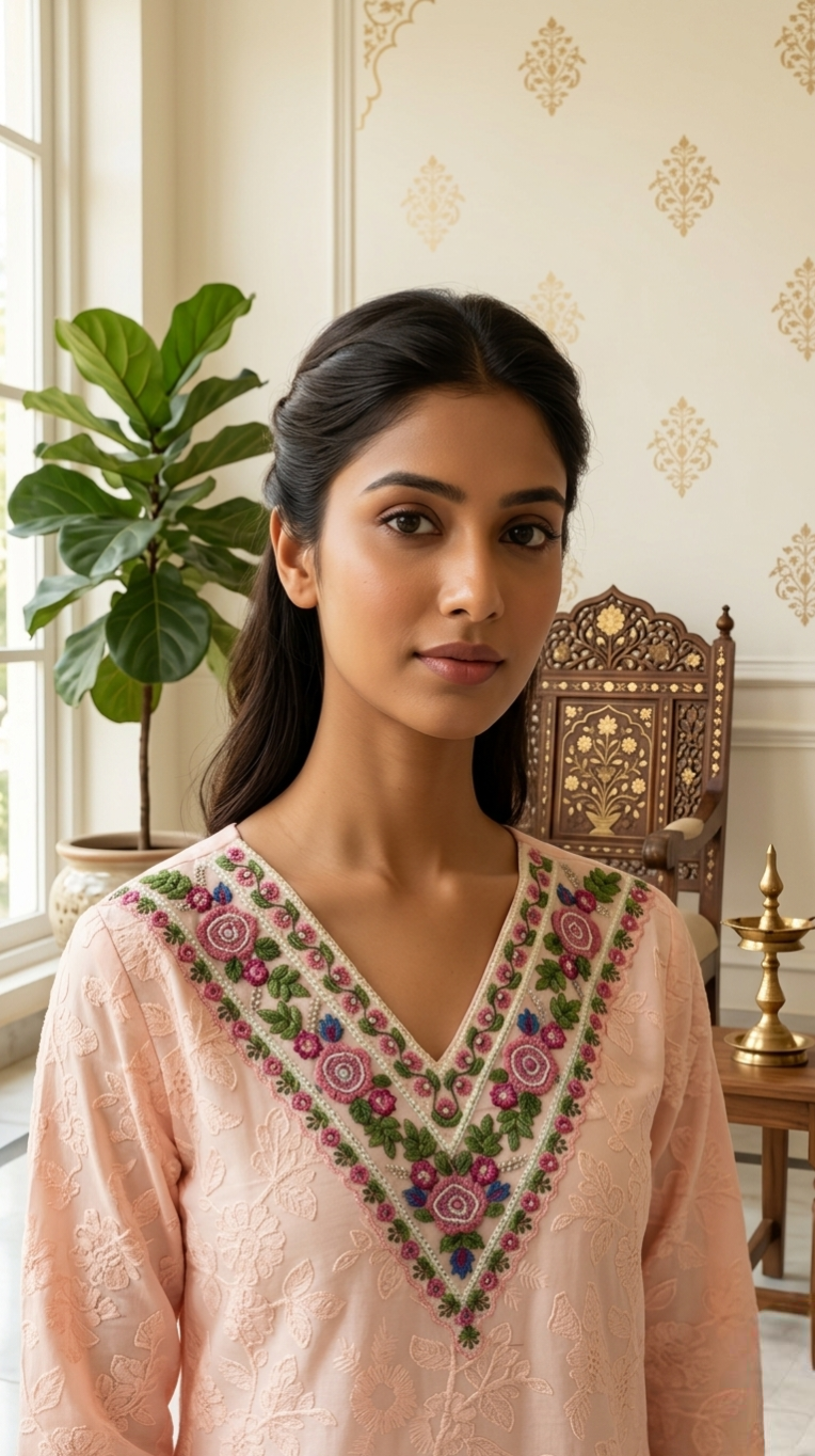Women Pink Embroidered Cotton Kurta Pant Dupatta Set