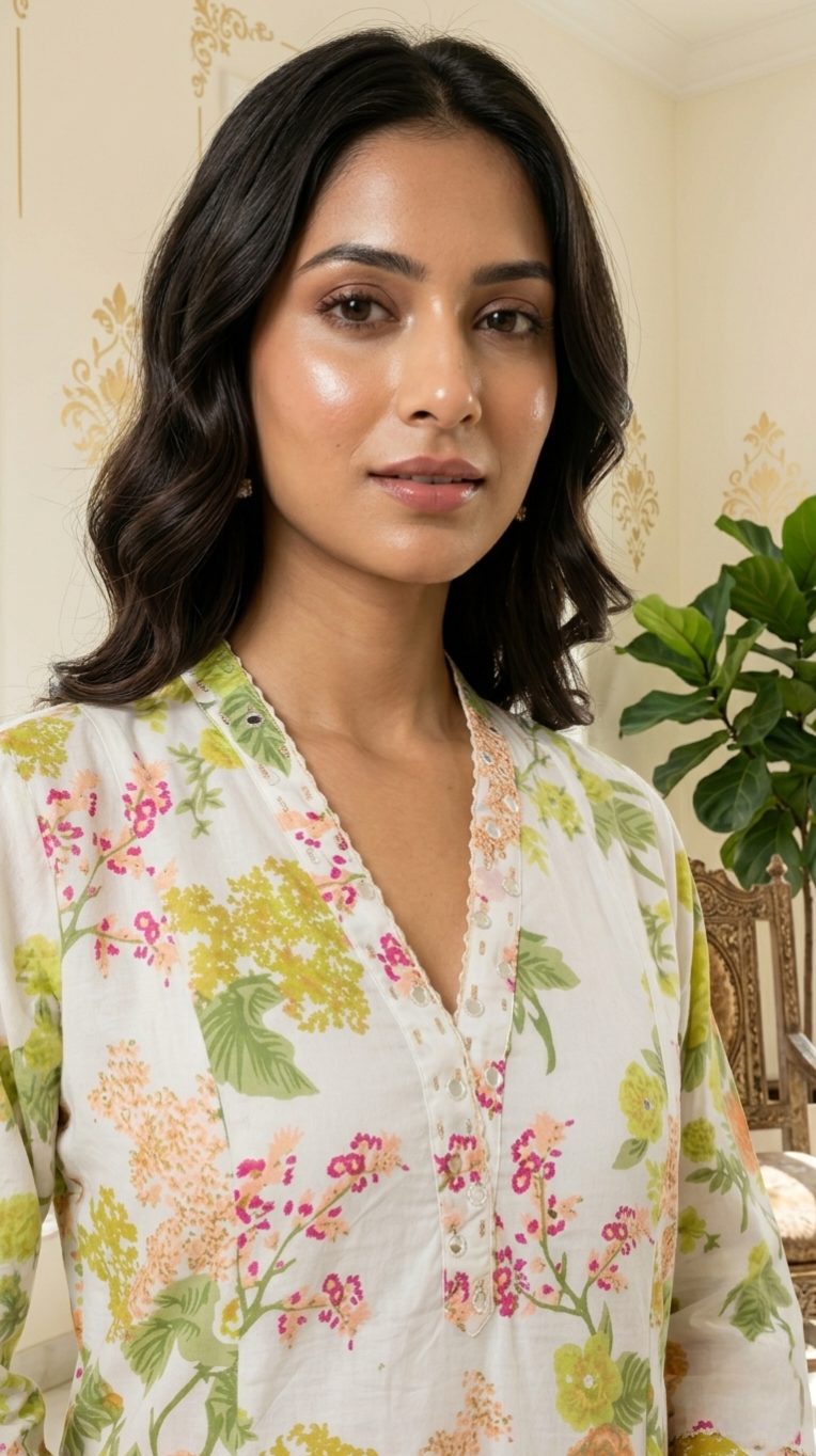 Women Off White Printed Cotton Kurta Pant Dupatta Set
