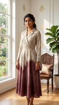 Women Silver With Brown Embroidered Cotton Indo Western One Piece