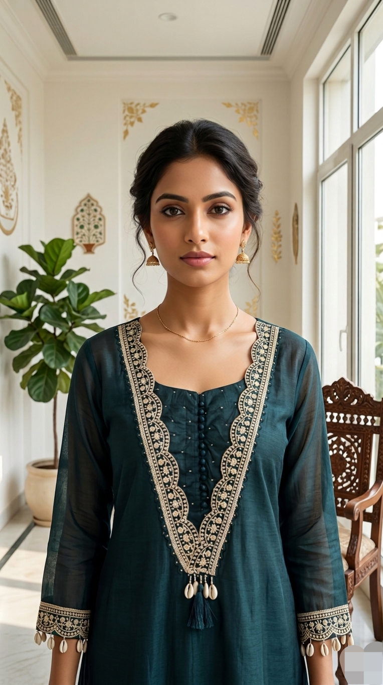 Women Dark Green Floral Embroidered Pure Cotton Kurta Pant Dupatta Set