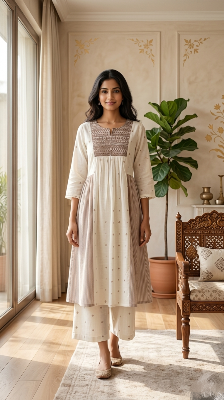 Women White Embroidered Cotton Kurta Pant Set