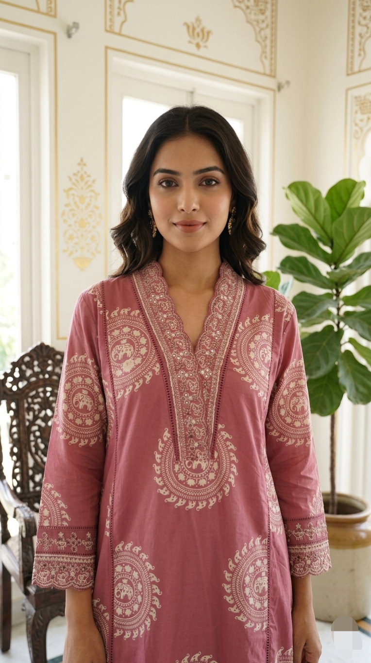 Women Pitch Embroidered Cotton Kurta Pant Dupatta Set