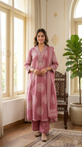 Women Pitch Embroidered Cotton Kurta Pant Dupatta Set