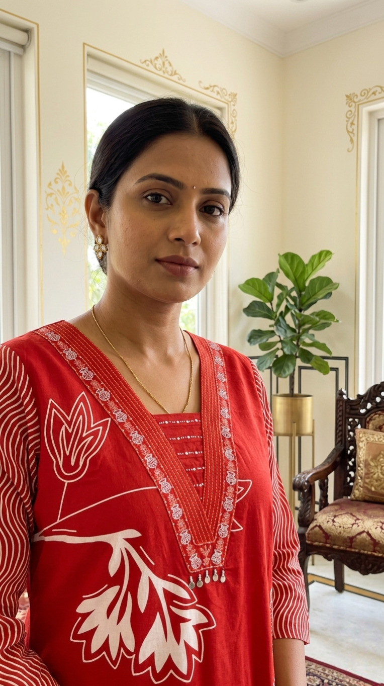Women Orange Thread Embroidered Cotton Kurta Pant Dupatta Set