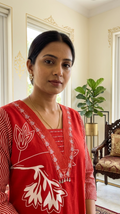 Women Orange Thread Embroidered Cotton Kurta Pant Dupatta Set