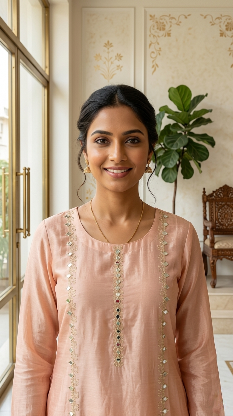 Women Pink Original Mirror Zari Embroidered Chanderi Silk Kurta Pant Dupatta Set