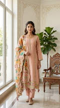 Women Pink Original Mirror Zari Embroidered Chanderi Silk Kurta Pant Dupatta Set