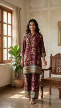 Women Marron Original Mirror Embroidered Silk Cordset