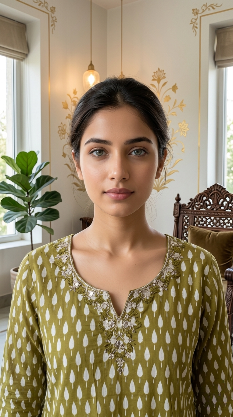 Women Light Green Printed With Thread Embroidered Cotton Kurta Pant Dupatta Set