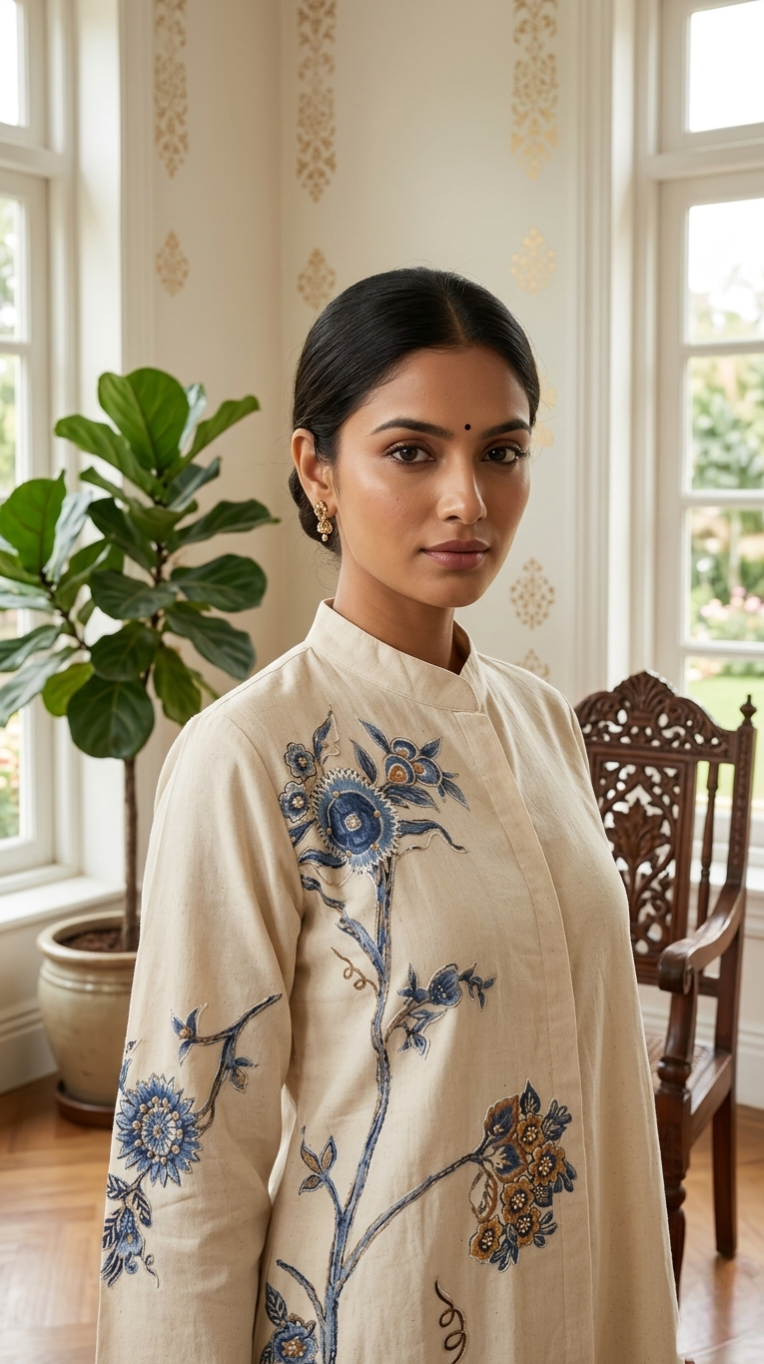 Women Off White Applique Floral Cotton Cordset