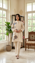 Women Off White Applique Floral Cotton Cordset